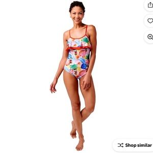 Disney One Piece Swimsuit -Minnie, mouse, tropical print ruffle top MEDIUM ADULT